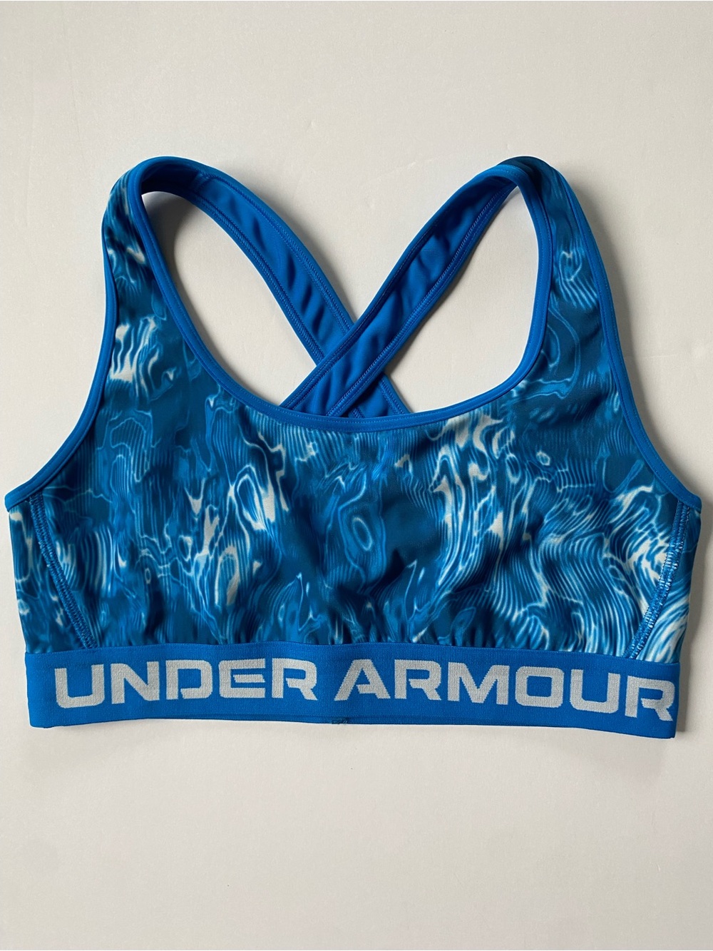 Under Armour Sports Bra Size Medium Blue Crossback Mid Compression Athletic Gym